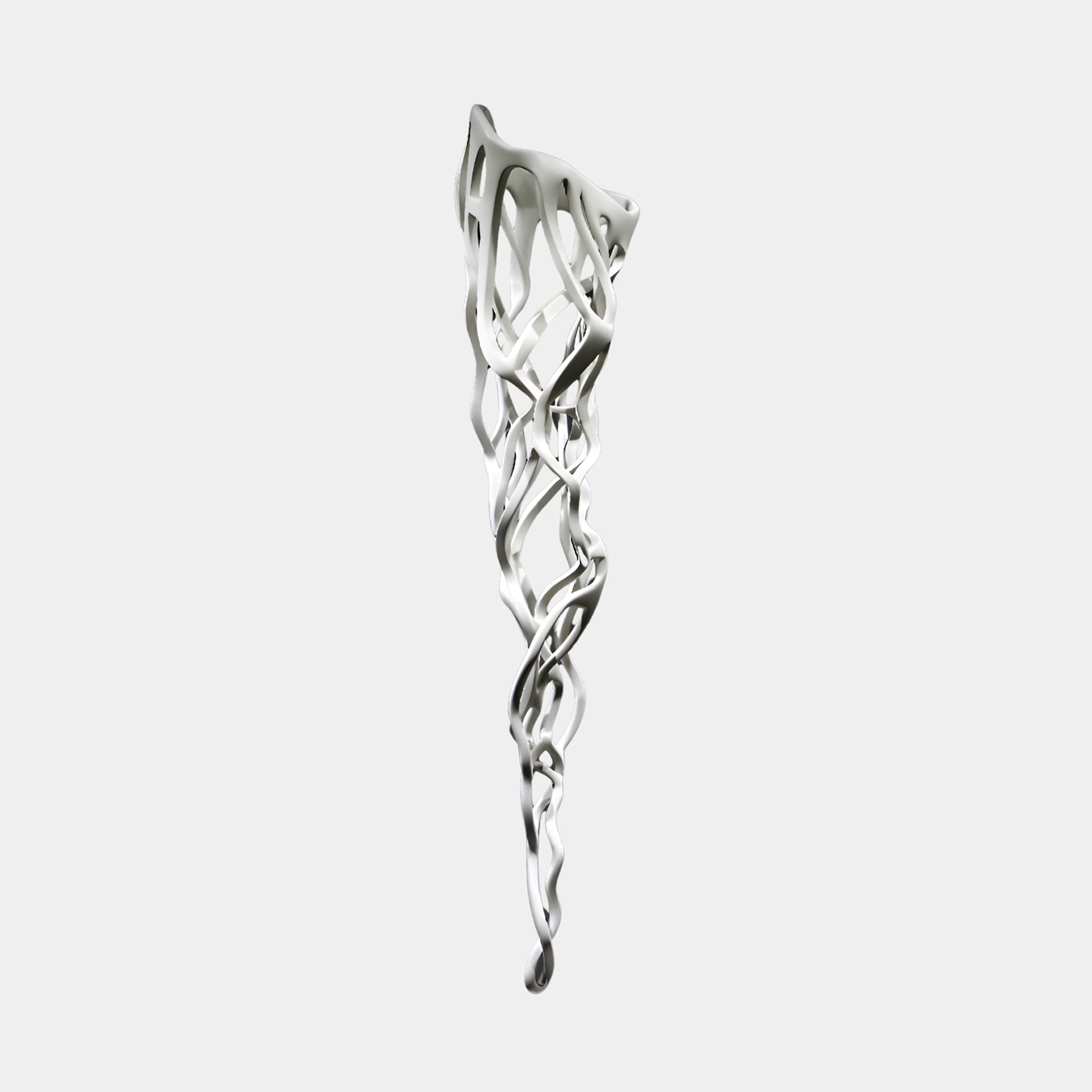 Giant Sculptures White Abstract Organic Vine Column Sculpture in 3D-printed resin, tapering tendrils twisting into an openwork form, shown on a plain background.
