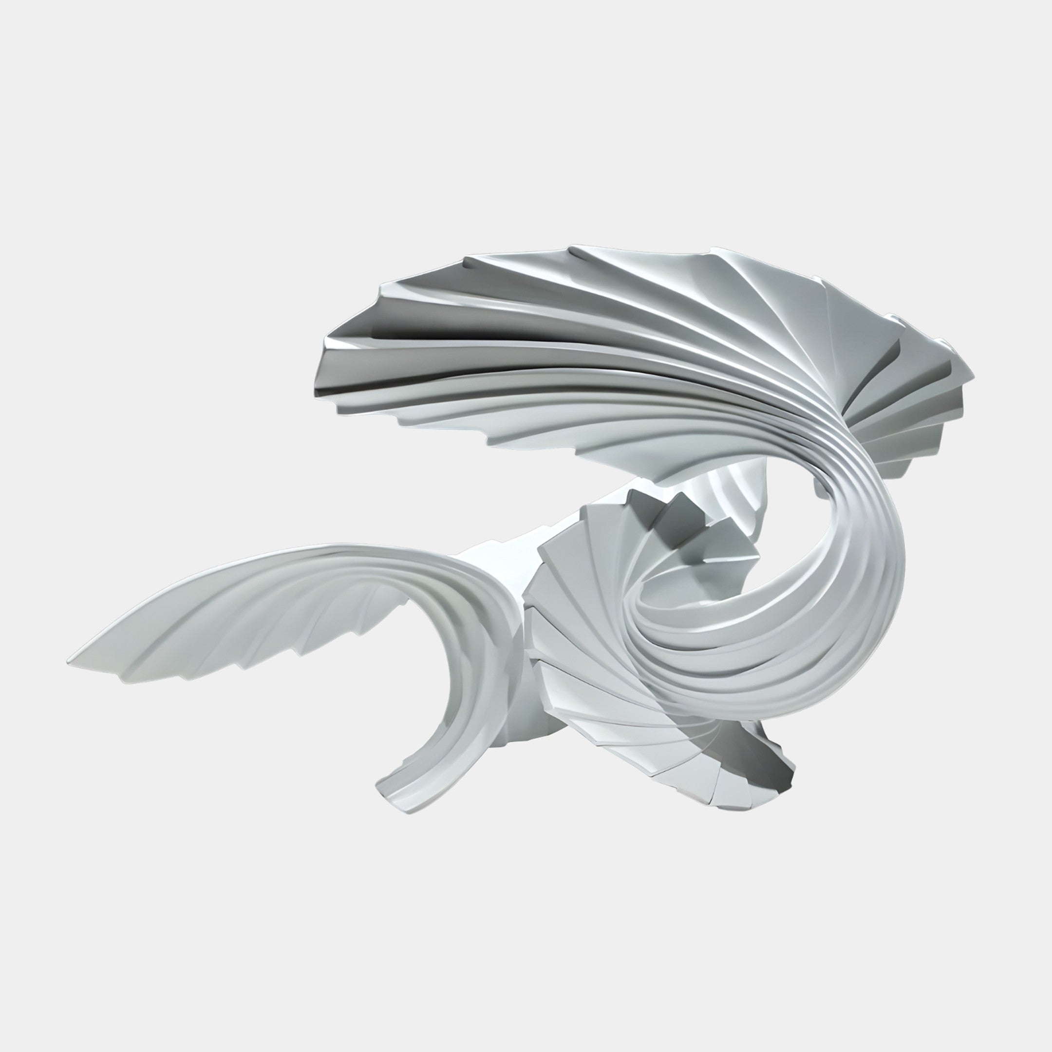 Giant Sculptures' 61cm White Pleated Flowing Waves Sculpture in fibreglass, with ribbed pleats curling into overlapping cresting waves, shown on a plain light background.