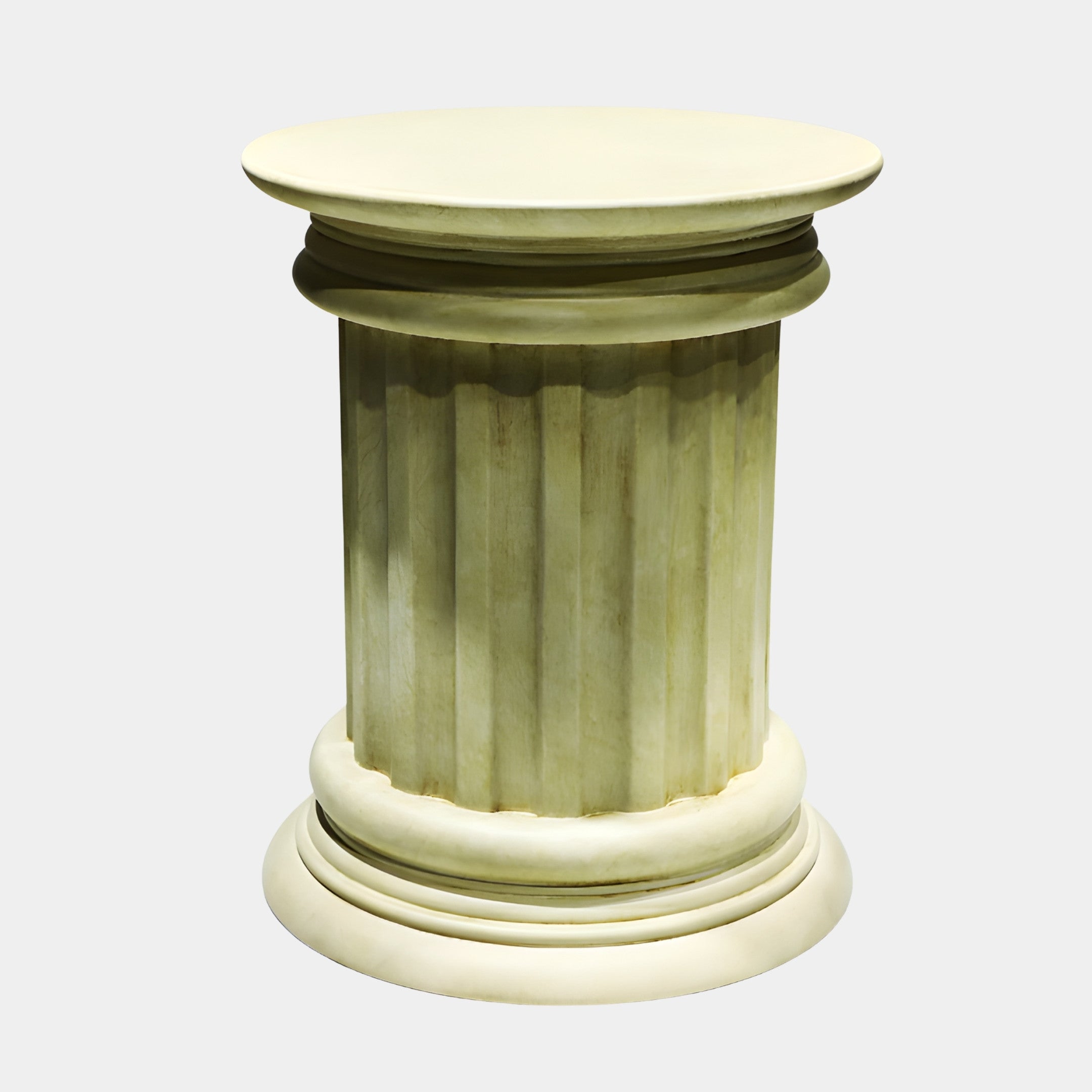 Ivory Fluted Classical Column Pedestal 55cm by Giant Sculptures, 3D-printed resin plinth with deep vertical grooves, flared cap and stepped base on a plain background.