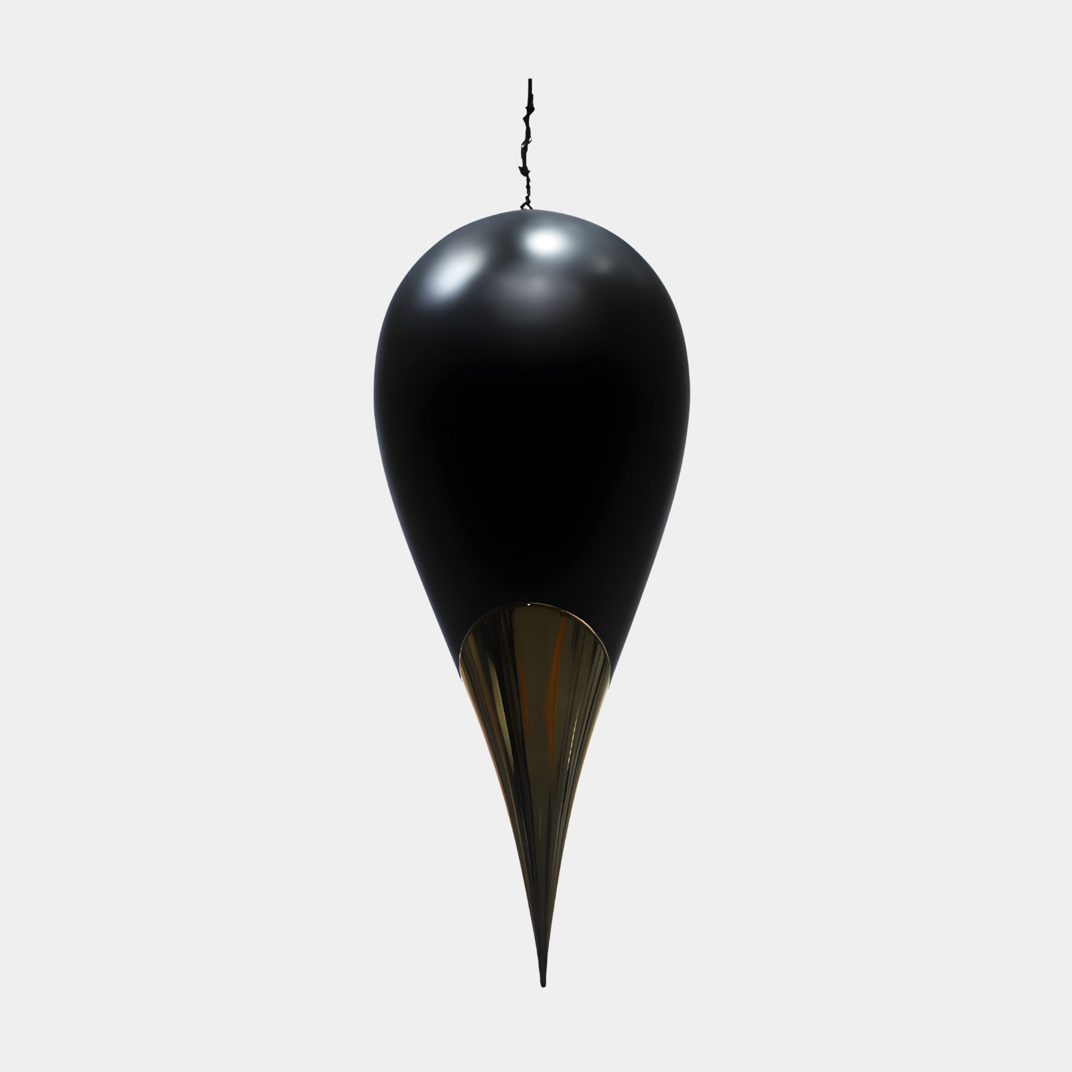 Giant Sculptures Black & Gold Abstract Hanging Teardrop Pendant 61cm with glossy black rounded top tapering to a gold pointed tail, on a plain background.