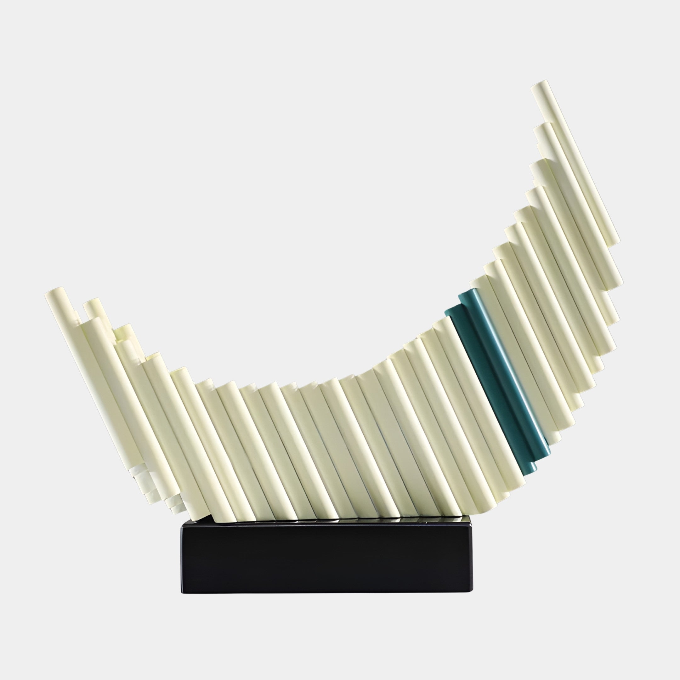 Giant Sculptures Cream Graduated Block Cascade Sculpture 28cm, cream 3D-printed resin bars curving upward with a teal accent, on a black marble base.