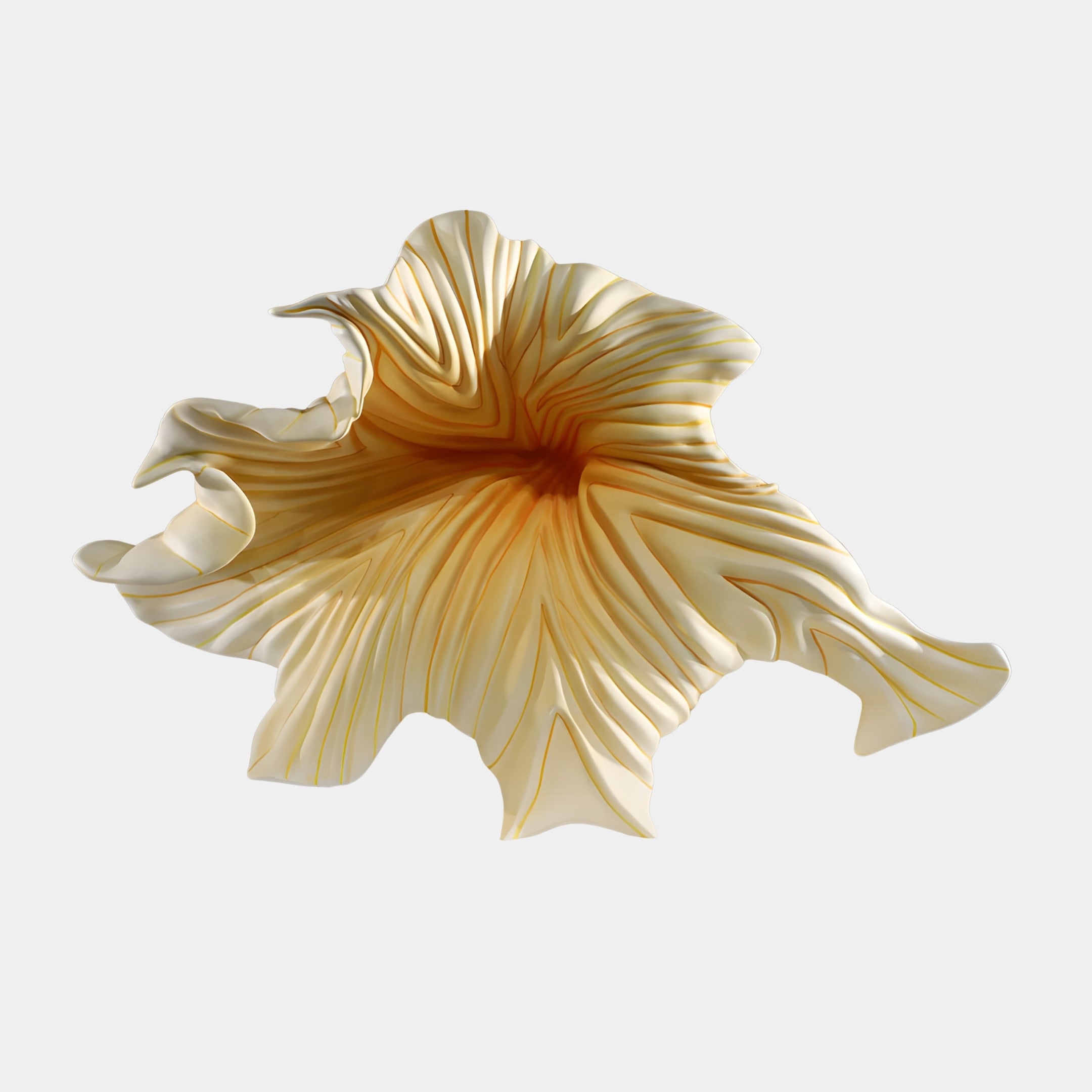 Gold Abstract Ruffled Bloom Sculpture - 80cm by Giant Sculptures, a 3D-printed resin flower with cream petals and warm gold veining, shown on a plain background.