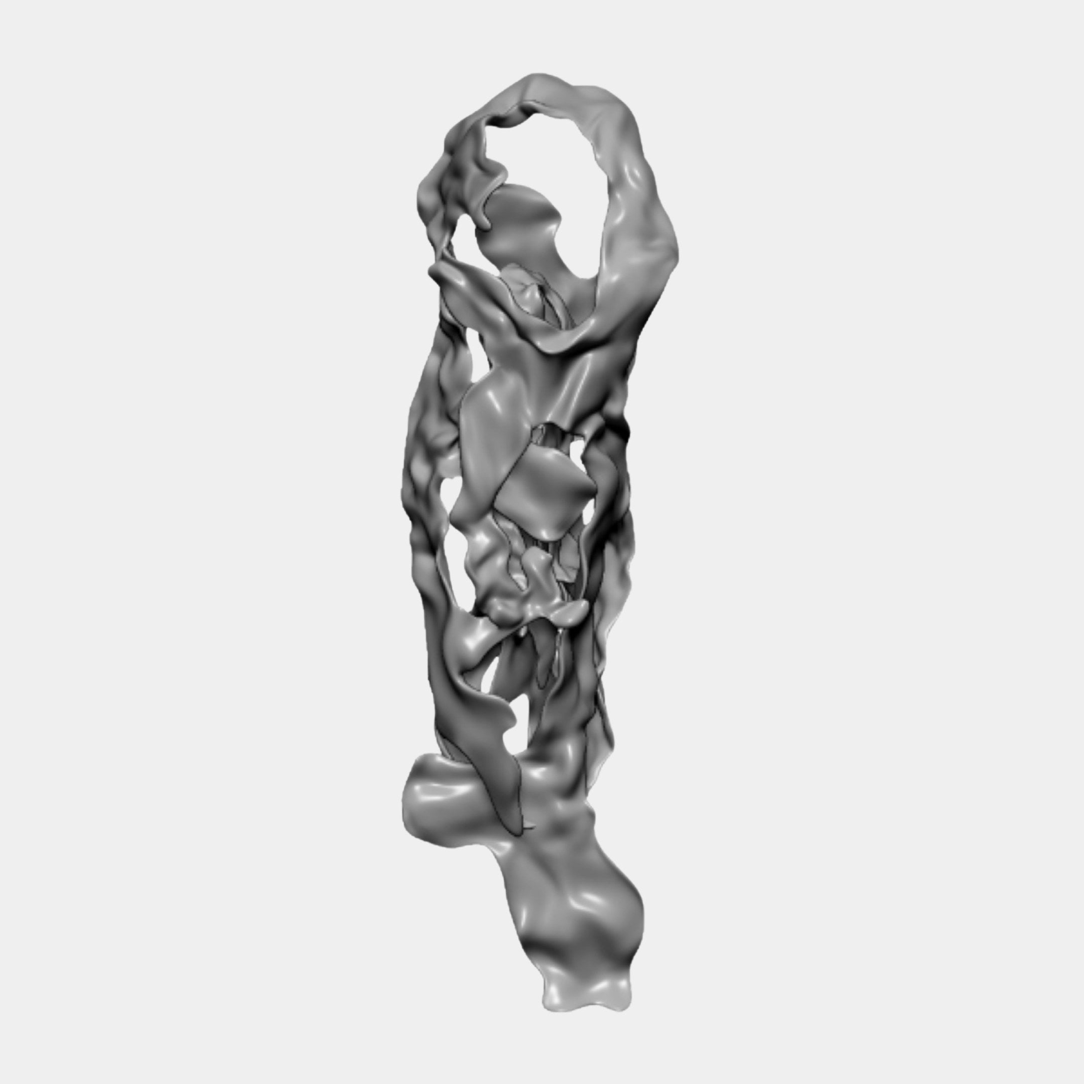 Giant Sculptures Silver Abstract Cascading Organic Forms Sculpture 160cm, a tall matte silver-grey column of twisting openwork forms, shown on a plain background.