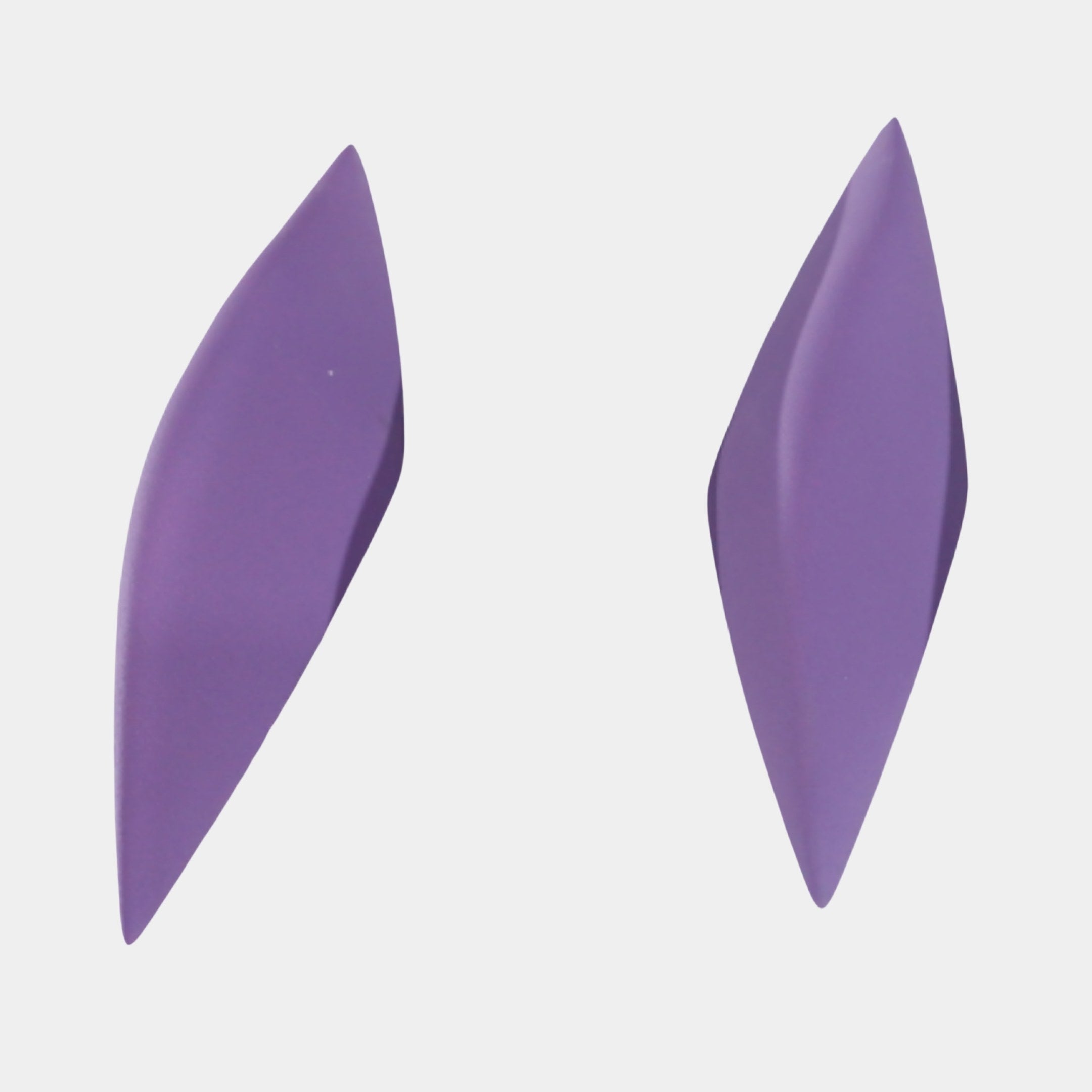 Purple Frosted Petal Set Sculpture by Giant Sculptures, two slim 19cm resin petals with matte frosted finish curving to fine points on a plain white background.
