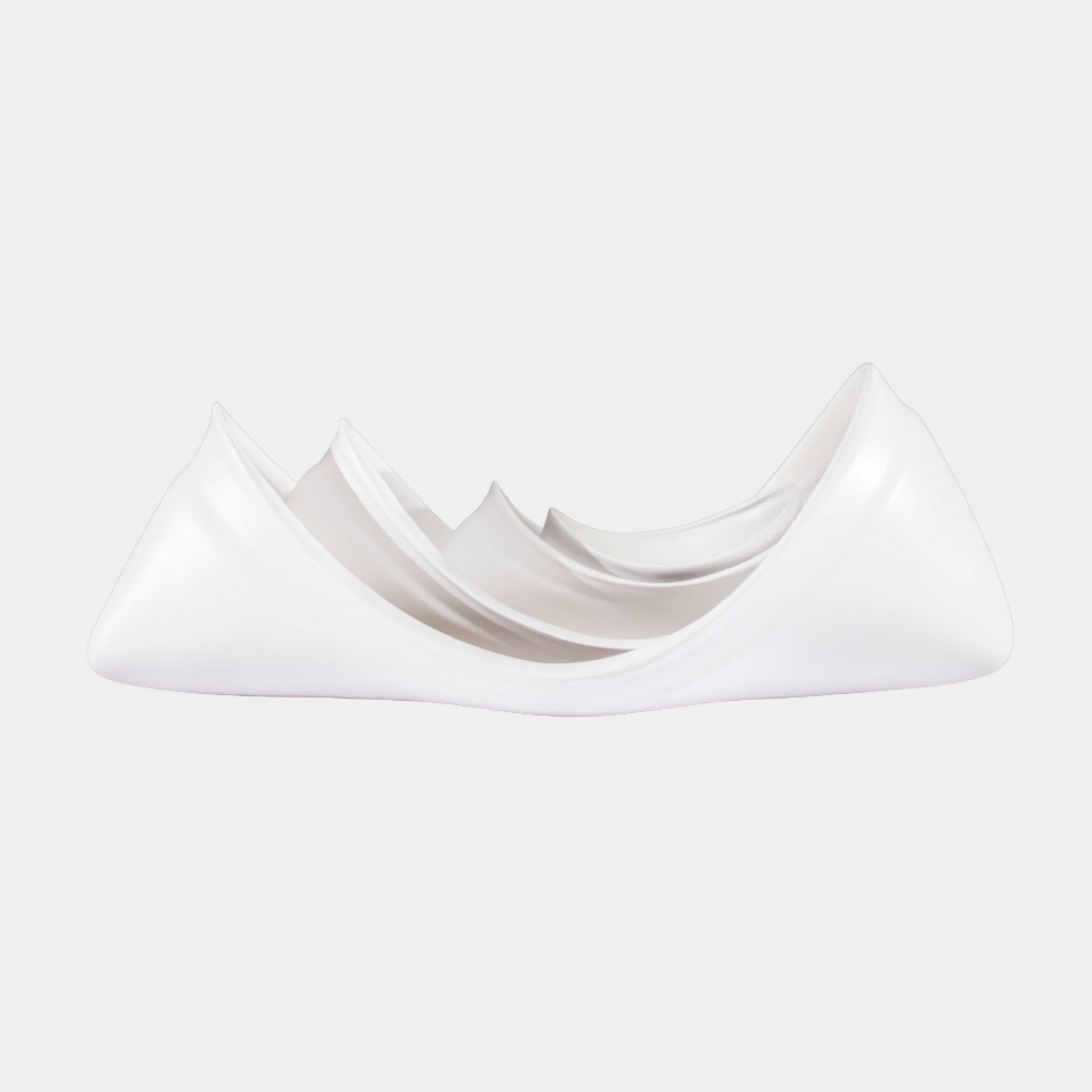 Giant Sculptures White Abstract Angular Boat Form Sculpture in 3D-printed resin with layered nested sweeps and pointed prows, shown side-on against a plain background.