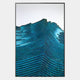 Ripplewave III Abstract Blue Decorative Enamel Wall Art by Giant Sculptures features layered wavy blue lines in a mountain-like design on white, exuding depth and texture, elegantly framed with a slim black border.
