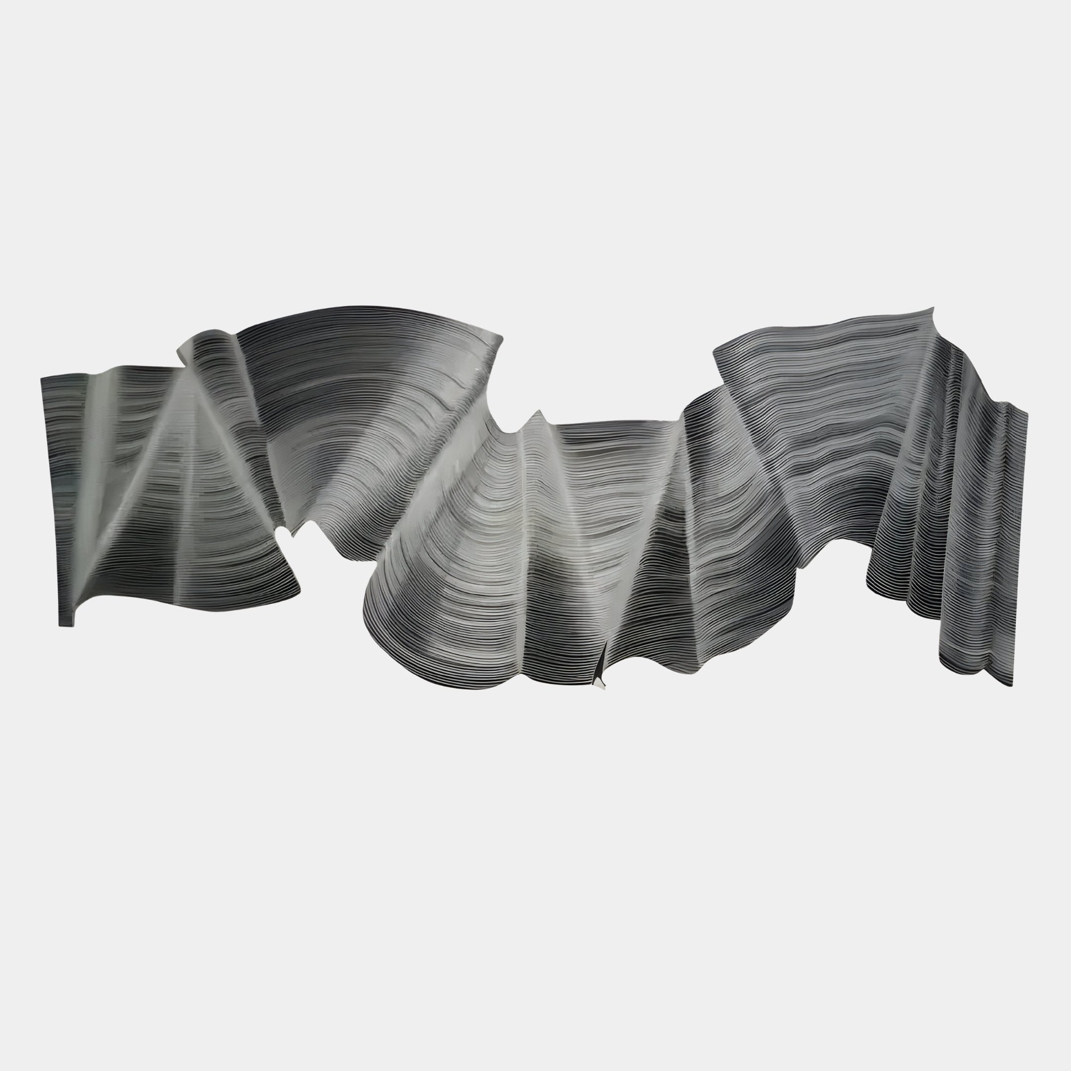 A stack of papers arranged in wavy folds forms an abstract, sculptural shape. Rollscape Grey Flow Enamel Decorative Wall Art by Giant Sculptures adds handcrafted luxury to any interior with its layered, curved edges.