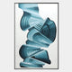The Vortex Blue Spiral Silver Copper Wire Enamel Abstract Wall Art by Giant Sculptures features layered curved blue and black lines in a twisting spiral, evoking Cloisonné enamel on white with a slim black frame.