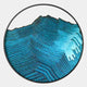The Auric IV Blue Wave Abstract Copper Wire Enamel Round Wall Art by Giant Sculptures features layered blue and turquoise patterns, resembling a topographic map—ideal for adding a modern touch to your space.