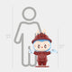 The Hidden Fire Hydrant Labubu Sculpture - 100cm by Giant Sculptures features a red firefighter Pop-Art design with blue ice gloves, crafted in expert fiberglass. It stands 100 cm tall beside a 160 cm human silhouette for scale.
