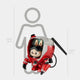 The Flame Ranger Labubu Mecha Sculpture - 100cm by Giant Sculptures features a cartoonish Labubu in a red and white spacesuit with bunny ears and goggles, shown next to a 160 cm human outline to highlight its impressive sci-fi scale.
