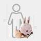 The Sweet Mischief Butter Sponge Cake Labubu Sculpture (100cm) by Giant Sculptures features a small, rabbit-like figure with white fur and large ears, holding an axe beside a wooden block—perfect for whimsical interiors.
