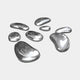 Set of large pebble-shaped stainless steel sculptures on a white background, showcasing their smooth, reflective finish.