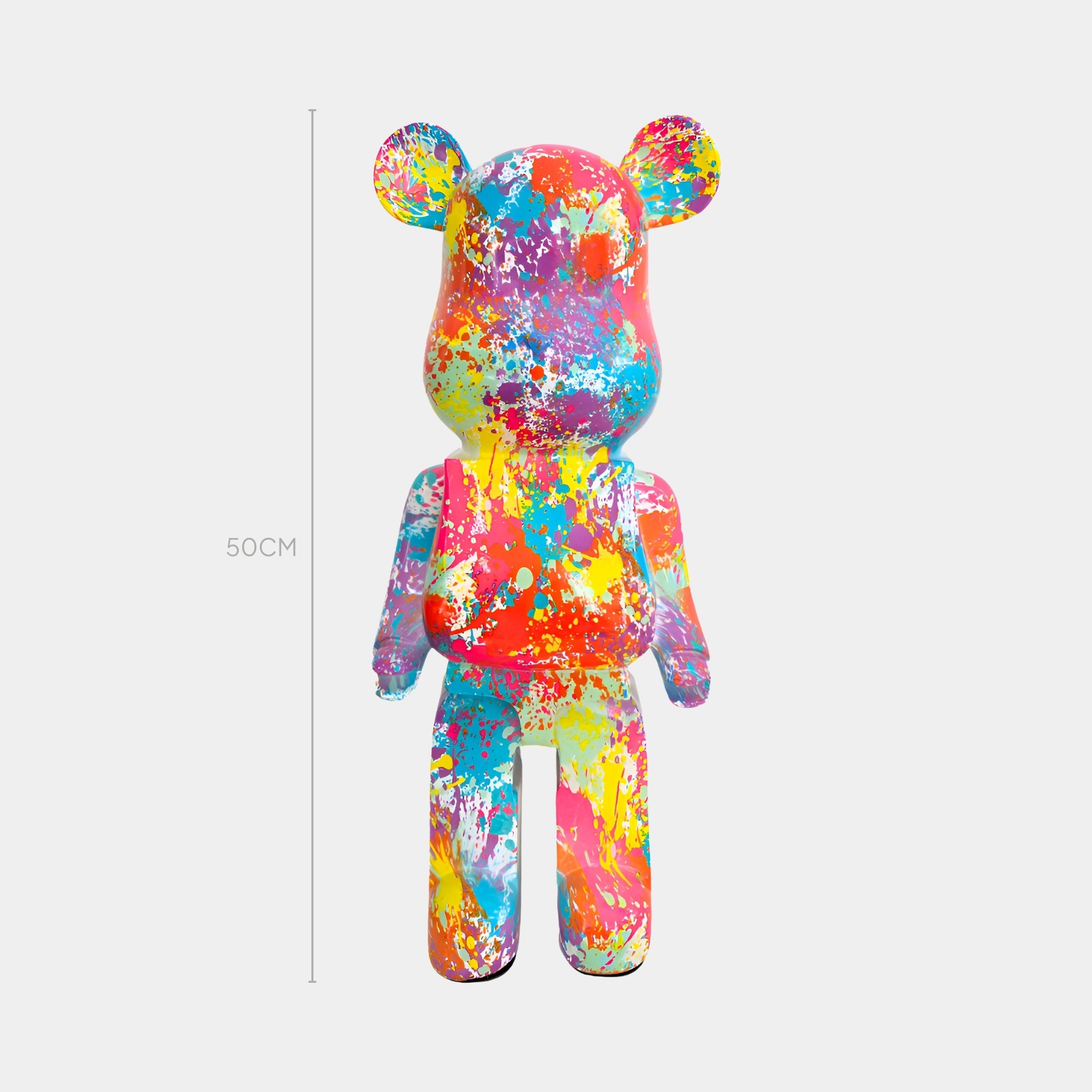 50cm Hype bear sculpture featuring a burst of vibrant colors on a white base, front view.