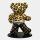 Introducing the Gacko Feline Bear Sculpture by Giant Sculptures. This limited edition art piece, standing at 165cm, blends pop art style with a leopard print top and designer logos below, all set on a sleek black circular base.