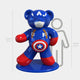 The 165 cm tall Gacko Captain America Bear Sculpture from Giant Sculptures embodies Pop Art style, featuring a vibrant star emblem and shield on its chest, set against the gray outline of an average person for scale.