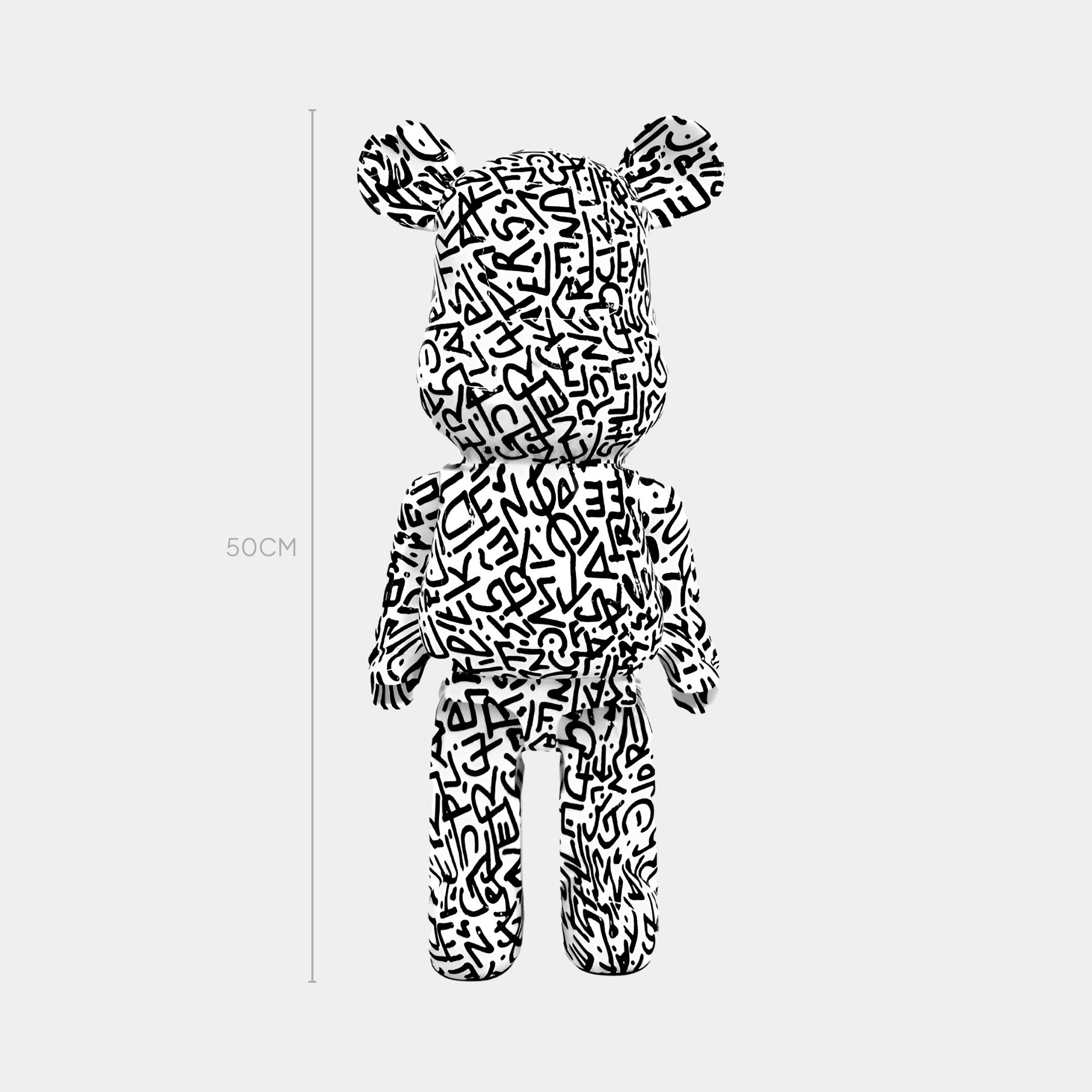 Front view of Scribble Bear Sculpture, featuring playful black and white scribble design for creative home decor.