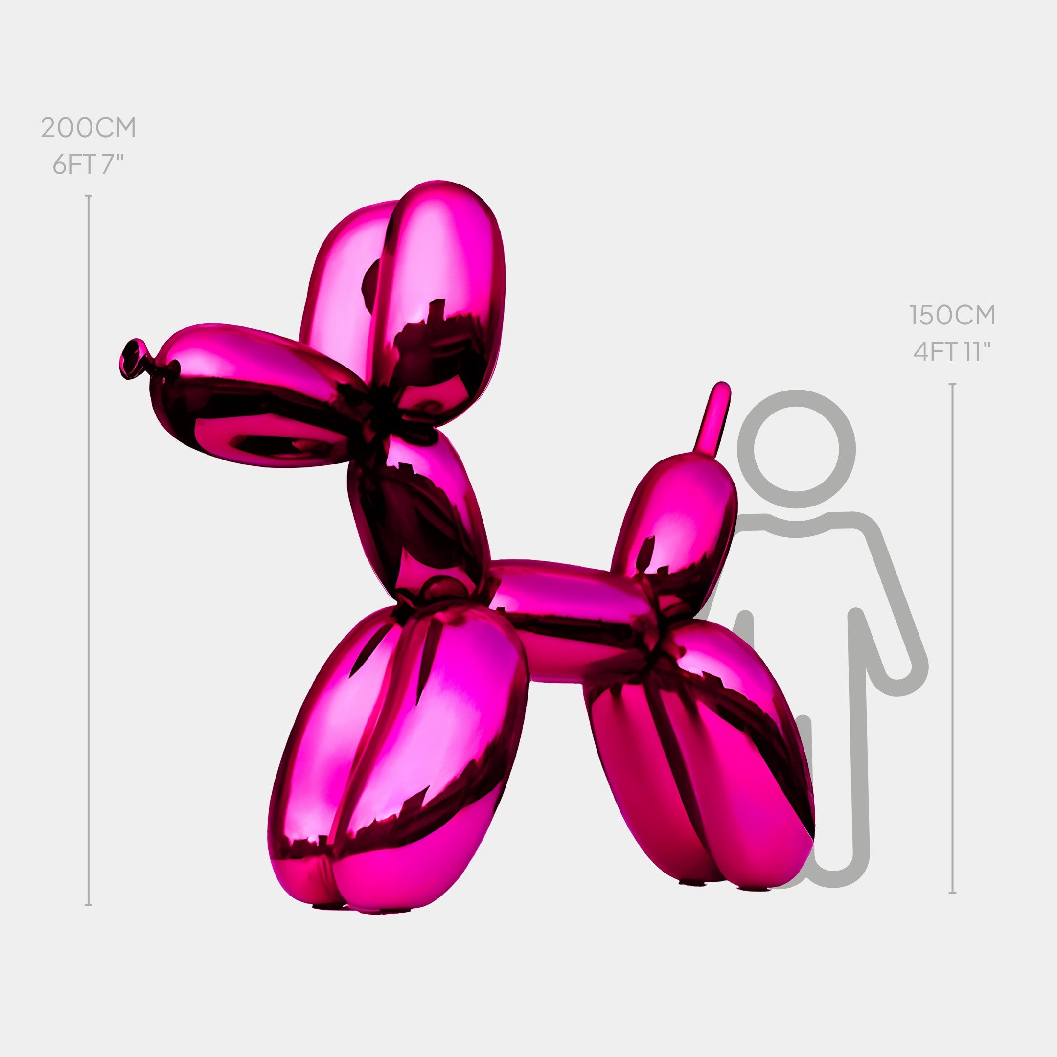 200cm Flamingo Pink Dog Sculpture with a high-gloss pink finish, perfect for adding a feminine touch to any space.