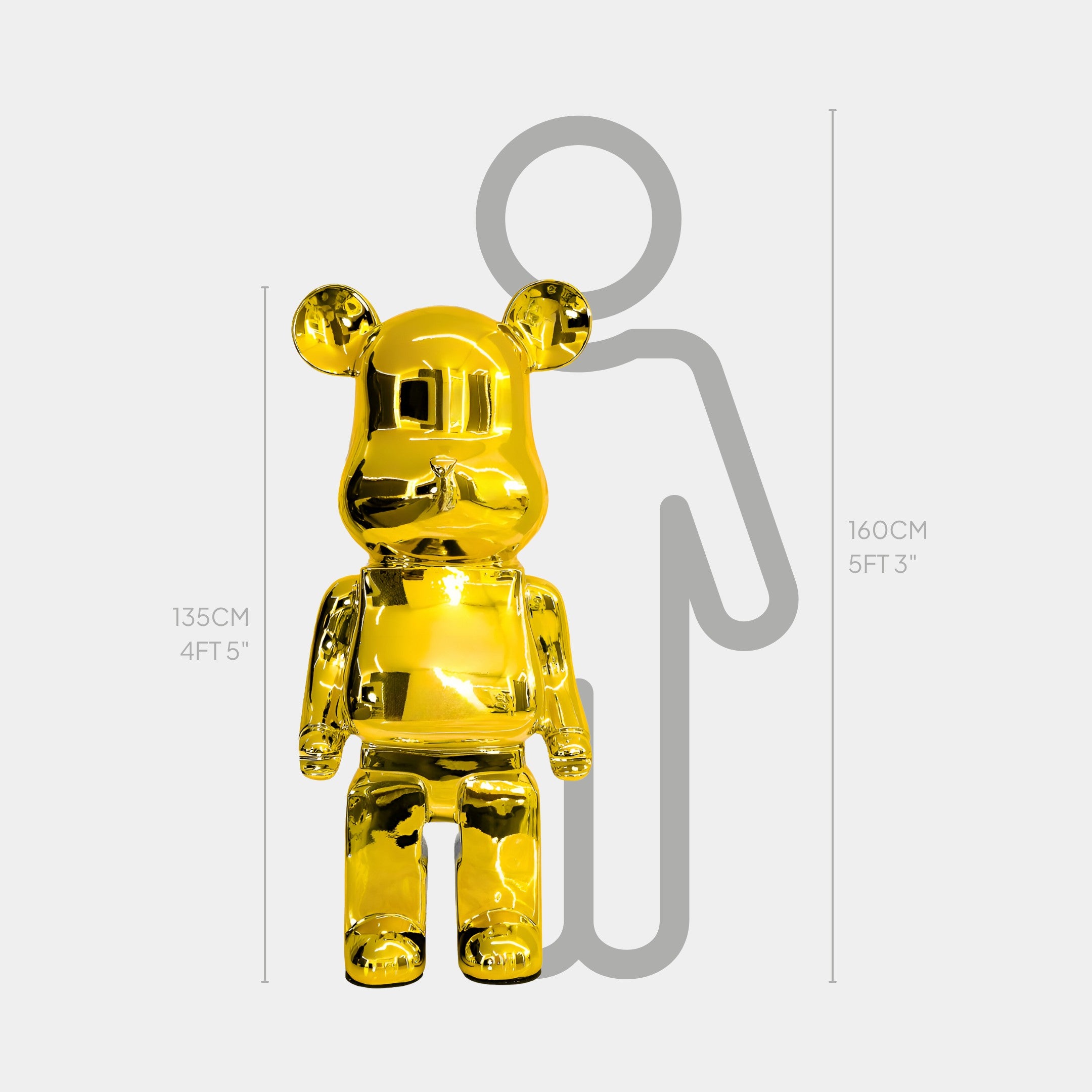 Gilded Gold Bear Sculpture 135cm - Front View, electroplated in dazzling gold for a luxurious reflective finish.