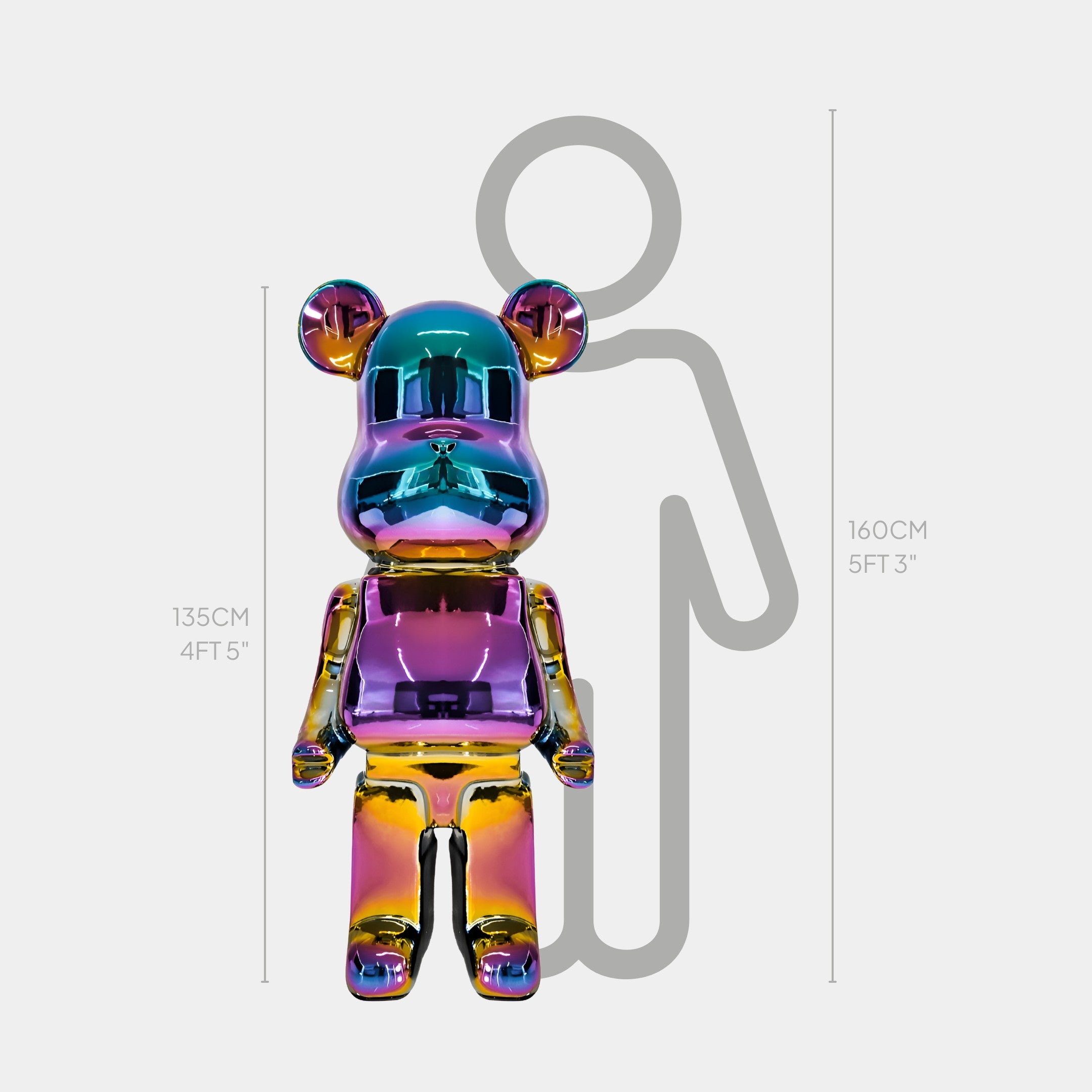 Colour Shift Bear Sculpture 135cm - Front View, featuring seamless chromatic transition from purple to blue and gold.