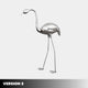 The Giant Sculptures Flamingo Stainless Steel Outdoor Sculpture - 94/147cm features a sleek, reflective metallic finish and gracefully thin legs. Its an outdoor masterpiece with VERSION 2 marked in the bottom left corner against a plain backdrop.