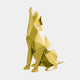 Abstract geometric dog sculpture in gold, featuring angular shapes and a modern design.