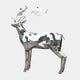 Introducing the Mystic Deer II Geometric Steel Outdoor Sculpture by Giant Sculptures, standing at 197 cm. This captivating piece of outdoor art presents a metallic, geometric form with angular surfaces and shiny, reflective contours. Crafted from stainless steel, its intricate antlers and sturdy four-legged design exude a modern, artistic style that demands attention.