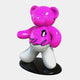 The Gacko Karl Bear Sculpture - 165cm by Giant Sculptures is a pop art masterpiece, featuring a shiny pink and white bear on a black base. Its pink head and arms contrast with white legs, showcasing André Gackos silhouette and signature on its chest.