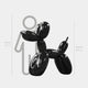 The Onyx Black Balloon Dog Sculpture by Giant Sculptures stands 130 cm high, next to a gray silhouette thats 150 cm tall, creating a striking modern luxury statement.