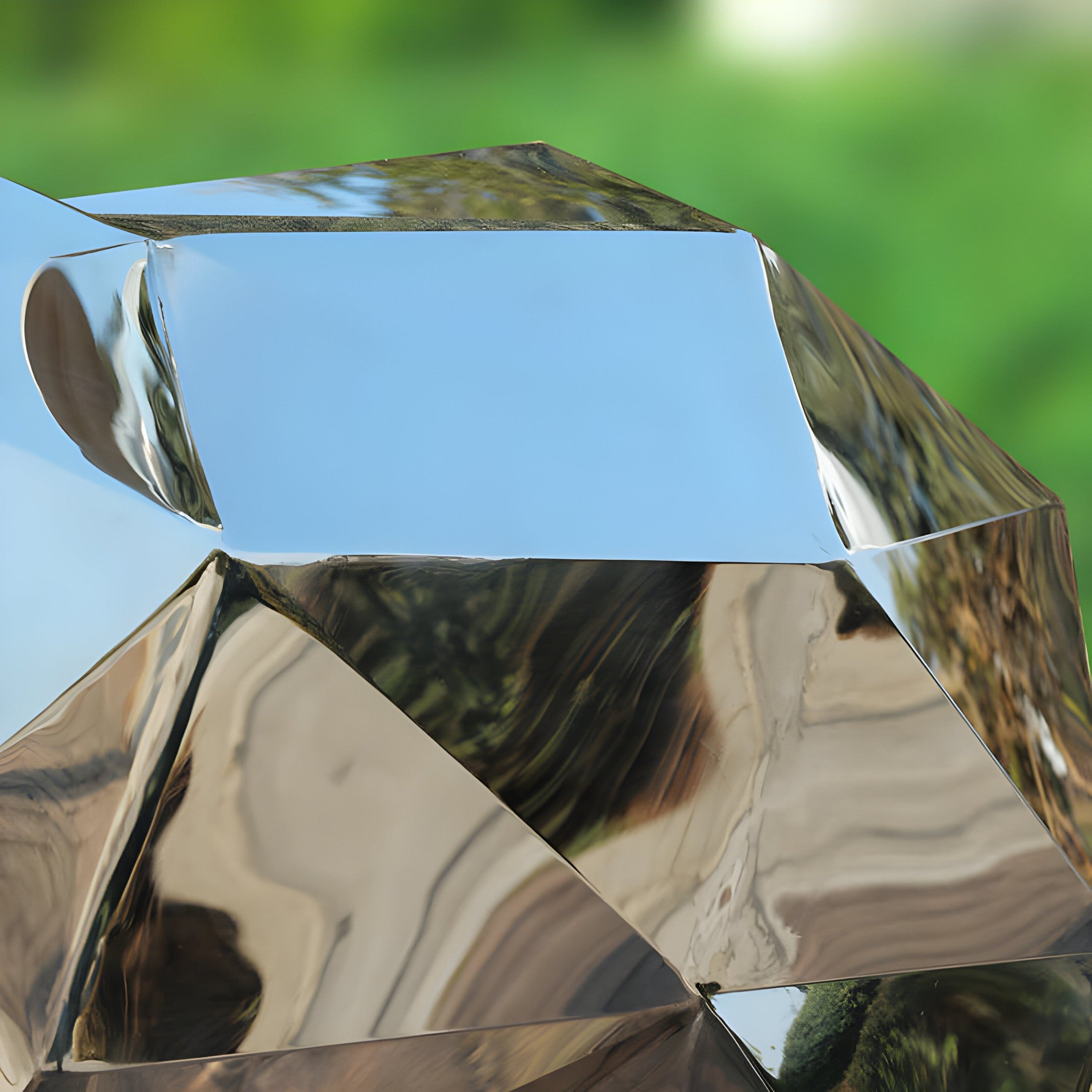 Close-up of the deer’s polished body, showing the reflective surfaces and intricate angular details.