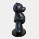 Introducing the Limited Edition Gacko Black LV Bear Sculpture by Giant Sculptures, a 165cm sleek black bear on a glossy base, adorned with modern pop art featuring circles, stars, and LV letters that highlight its exquisite rounded profile.