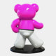 The Gacko Karl Bear Sculpture - 165cm by Giant Sculptures embodies pop art with its shiny abstract form and playful pose, featuring a pink upper body, white lower body, and standing on a black circular base against a plain white backdrop.