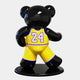 The Gacko Lakers Bear Sculpture - 165cm by Giant Sculptures is a limited-edition contemporary art piece. It features a shiny black bear in a yellow and purple jersey with number 24, confidently standing on a black round base, facing away from the viewer.