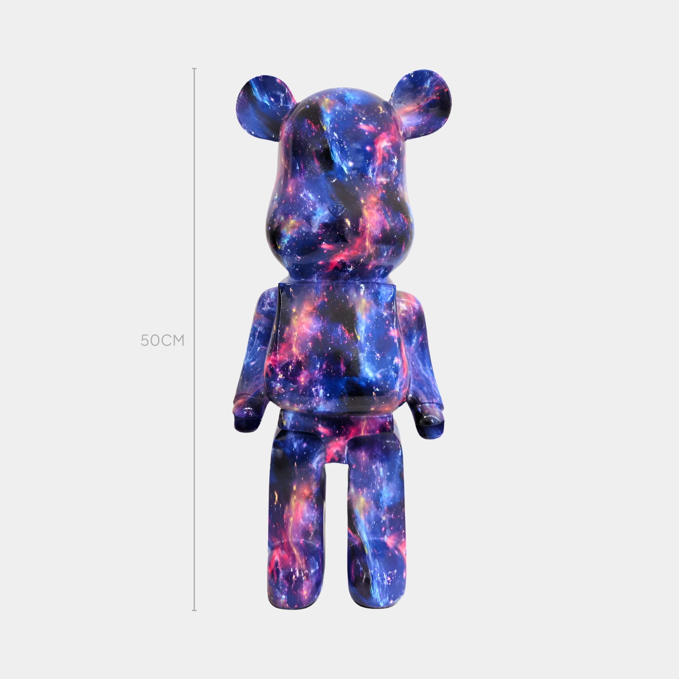 50cm Cosmic bear sculpture showcasing deep space-inspired purple, white, and pink pattern, front view.