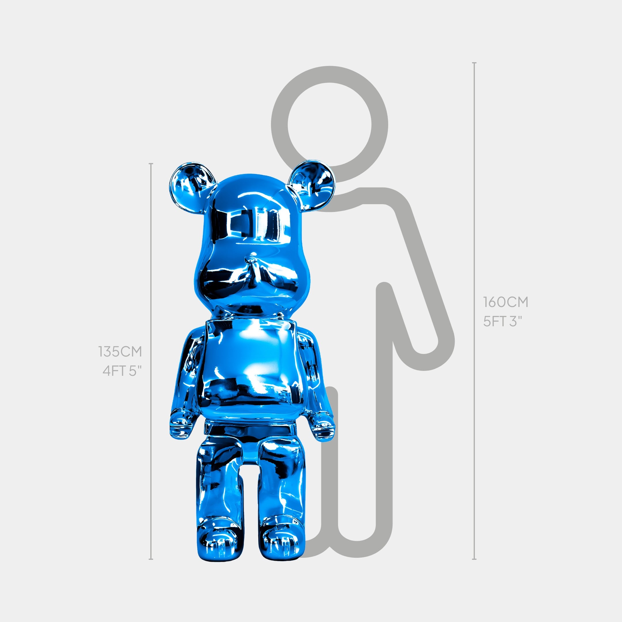 Sapphire Blue Bear Sculpture 135cm - Front View, handcrafted with electroplated blue mirror finish.