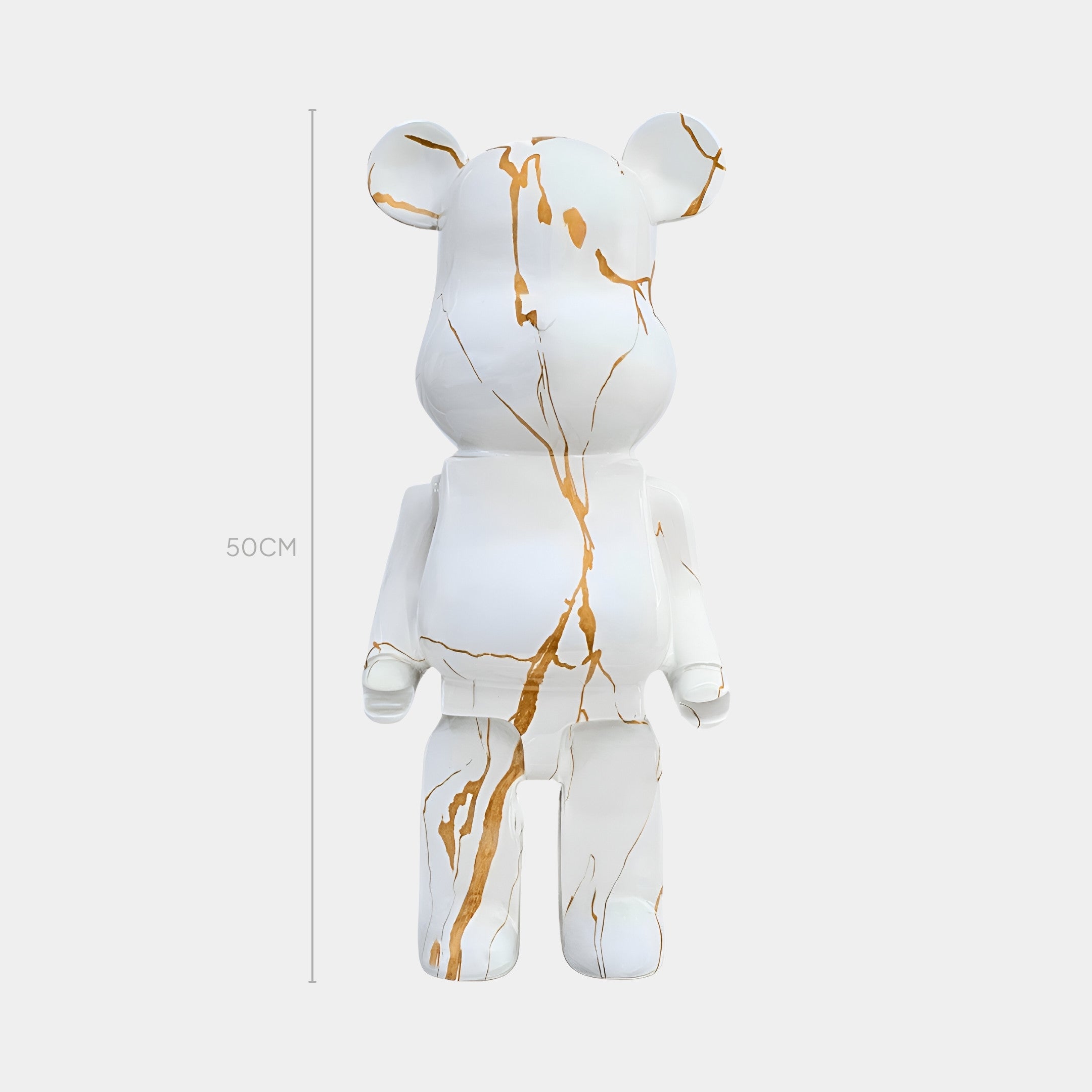 50cm Golden Luster bear sculpture featuring white base with golden drips, front view.