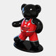 The Gacko Chicago Bulls Bear Sculpture by Giant Sculptures features a glossy black bear in a red Chicago Bulls jersey with the teams logo and name. Standing 165cm tall on a black base, it captures a fun, sporty theme.