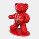 The 165cm shiny red Gacko Porsche Bear Sculpture by Giant Sculptures features a smooth design on an oval base, with Porsche and its emblem on the chest. The glossy finish and button details enhance its proud, arched posture, embodying automotive fusion.