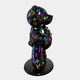 The Gacko Multicoloured LV Bear Sculpture from Giant Sculptures stands 165cm tall in glossy black, adorned with a vibrant multicolored Pop Art pattern of symbols and shapes featuring bright yellows, greens, purples, and oranges.