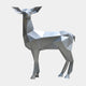 The Deer II Geometric Steel Outdoor Sculpture by Giant Sculptures features a 160cm tall deer crafted from angular, metallic shapes. Its design highlights a faceted surface with a reflective silver finish, making it an ideal piece of outdoor art that stands gracefully against a neutral background.