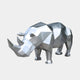 This Rhino Geometric Steel Outdoor Sculpture by Giant Sculptures, measuring 210cm, features angular facets and a polished surface, standing proudly against a plain white background.