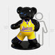 The limited-edition Gacko Lakers Bear Sculpture by Giant Sculptures stands 165 cm (5 ft 5 in) tall, showcasing a black bear in a yellow Lakers jersey and shorts, with a grey person outline at 150 cm (4 ft 11 in) for size comparison.