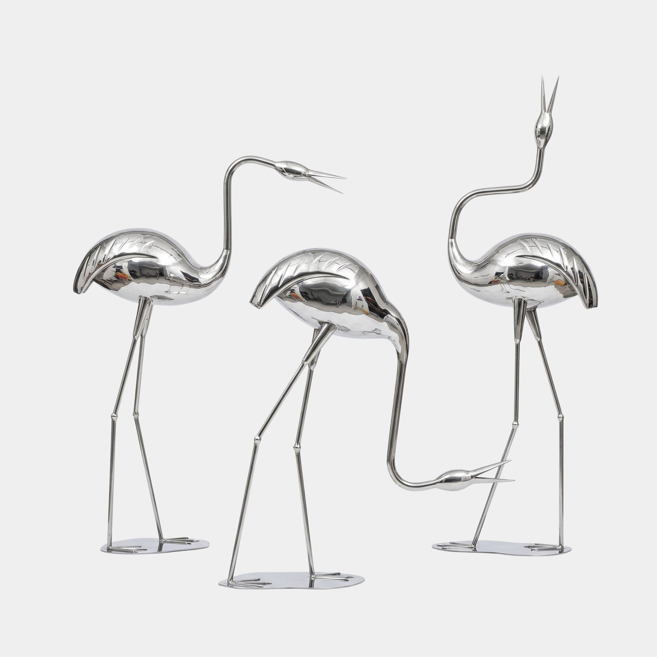 Silver Mirror-Polished Flamingo Metal Sculpture - 97/124/150cm