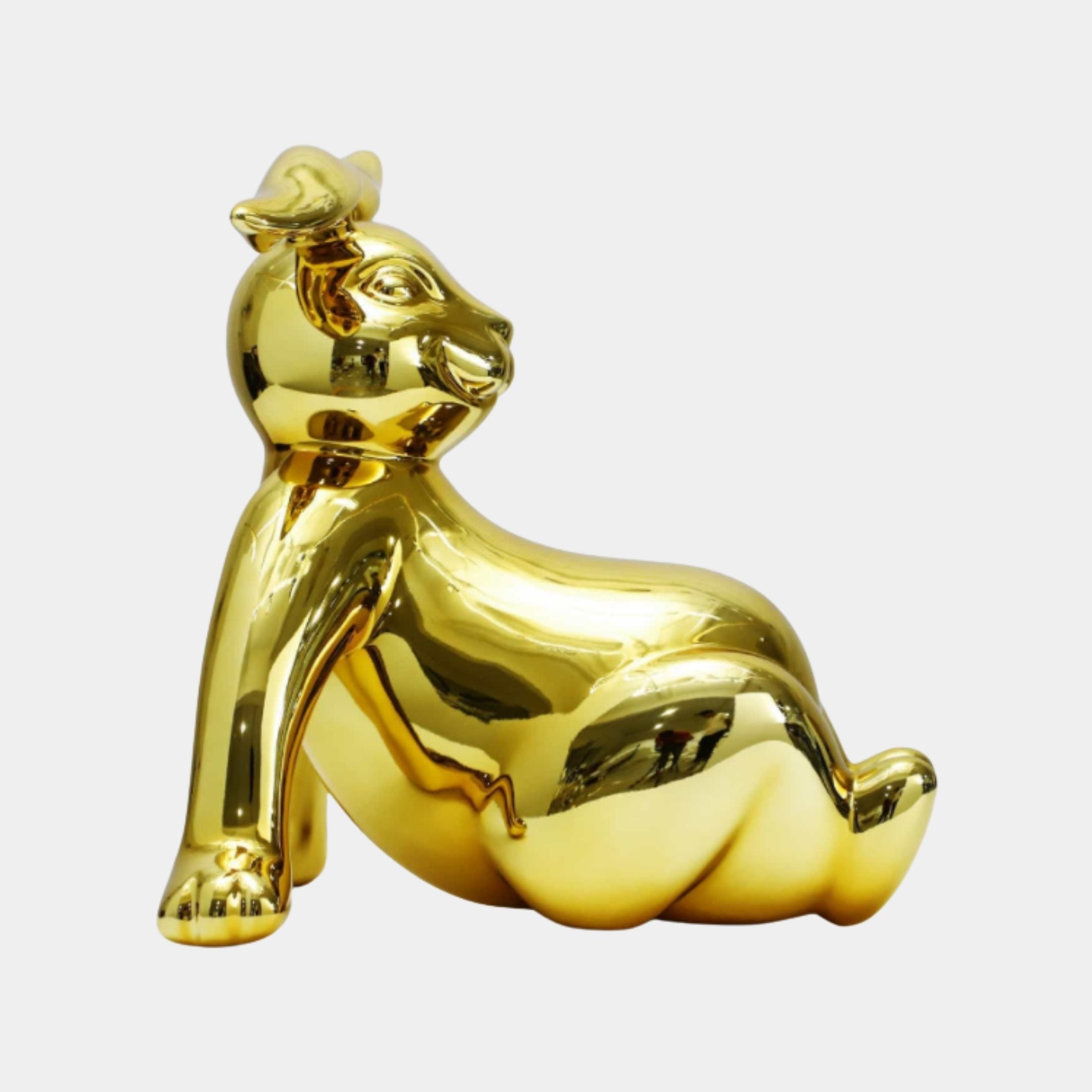 Gold Polished Seated Cat Sculpture - 64cm