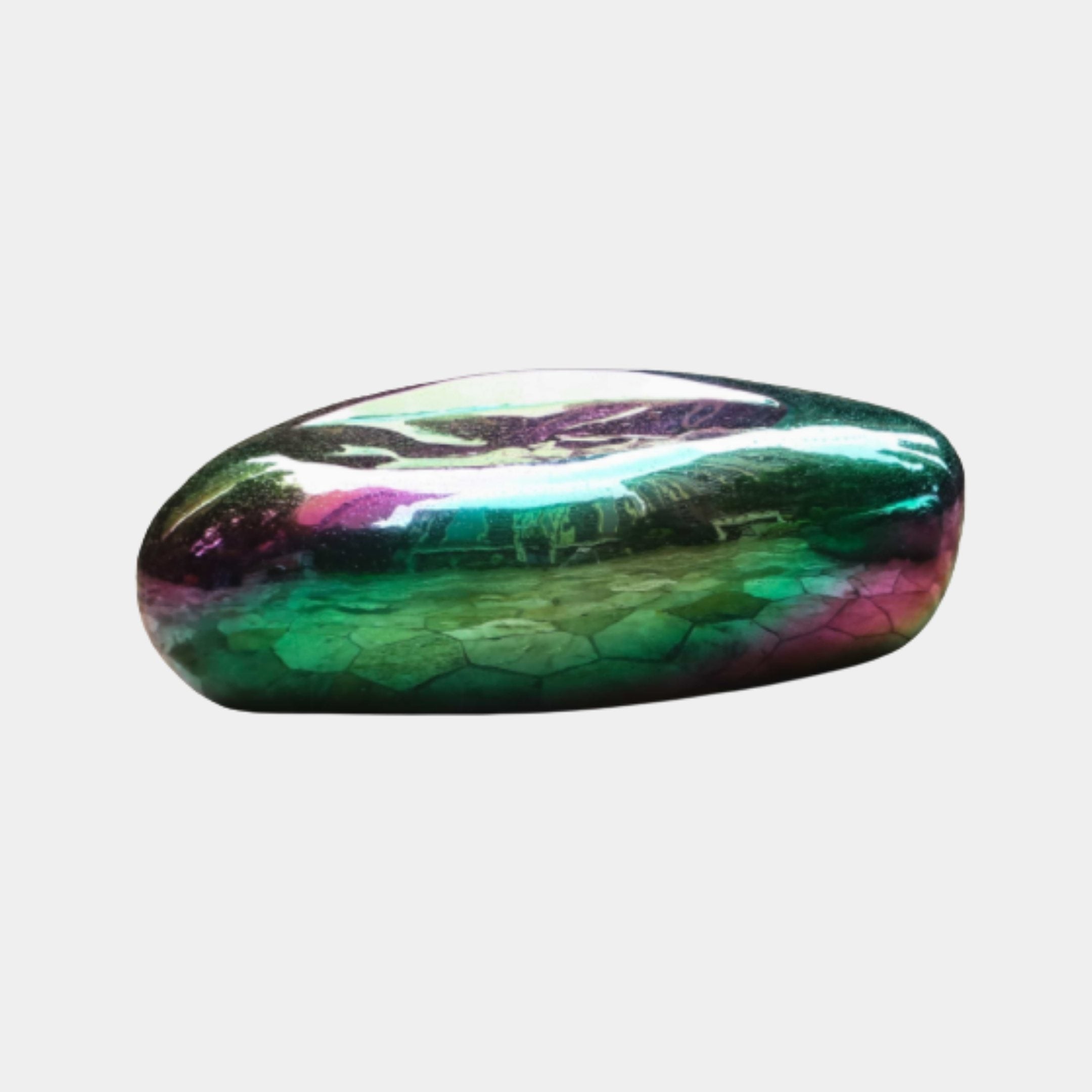 Green Iridescent Polished Pebble Stainless Steel Sculpture - 131cm