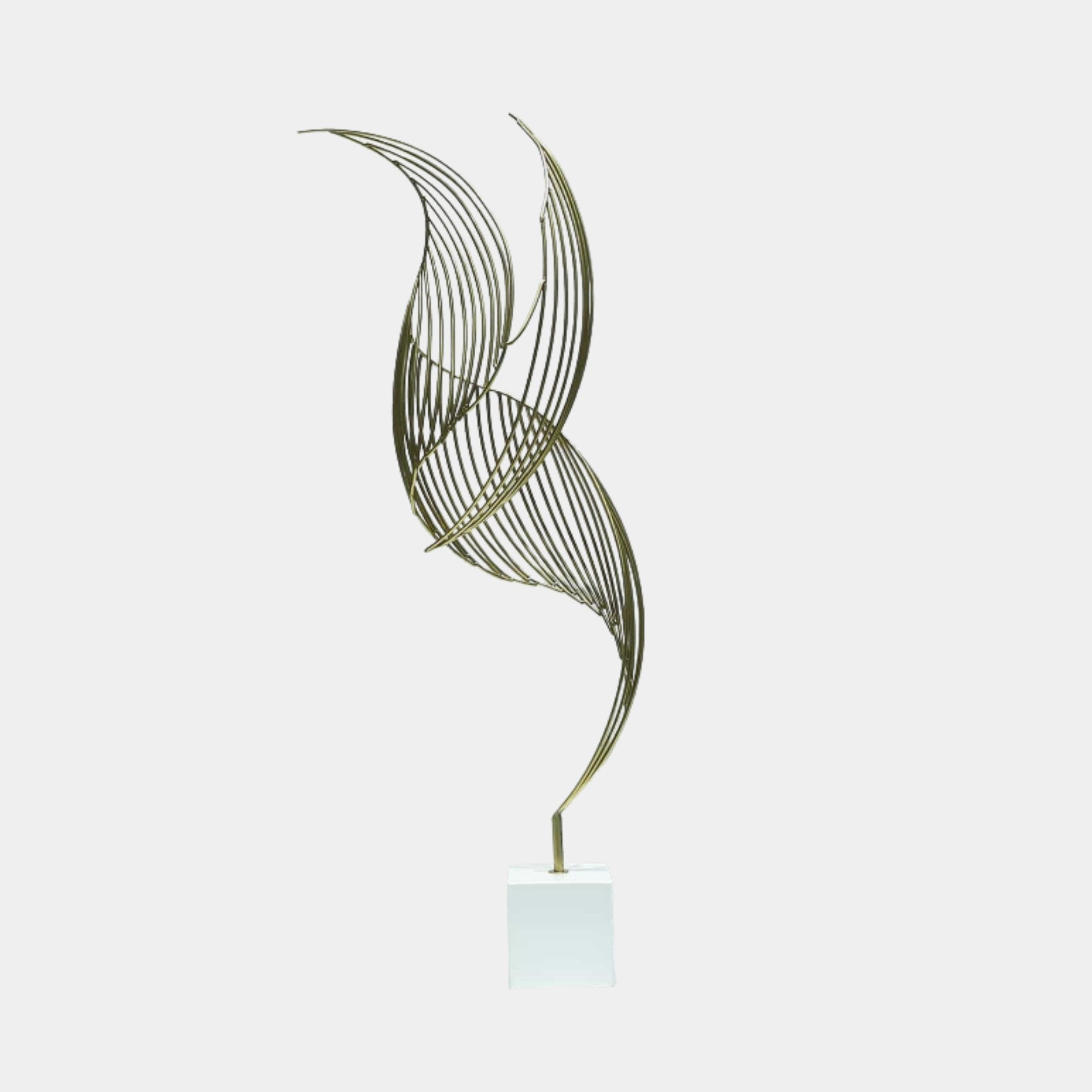 Gold Wire Leaf Form on Marble Base Sculpture - 85cm