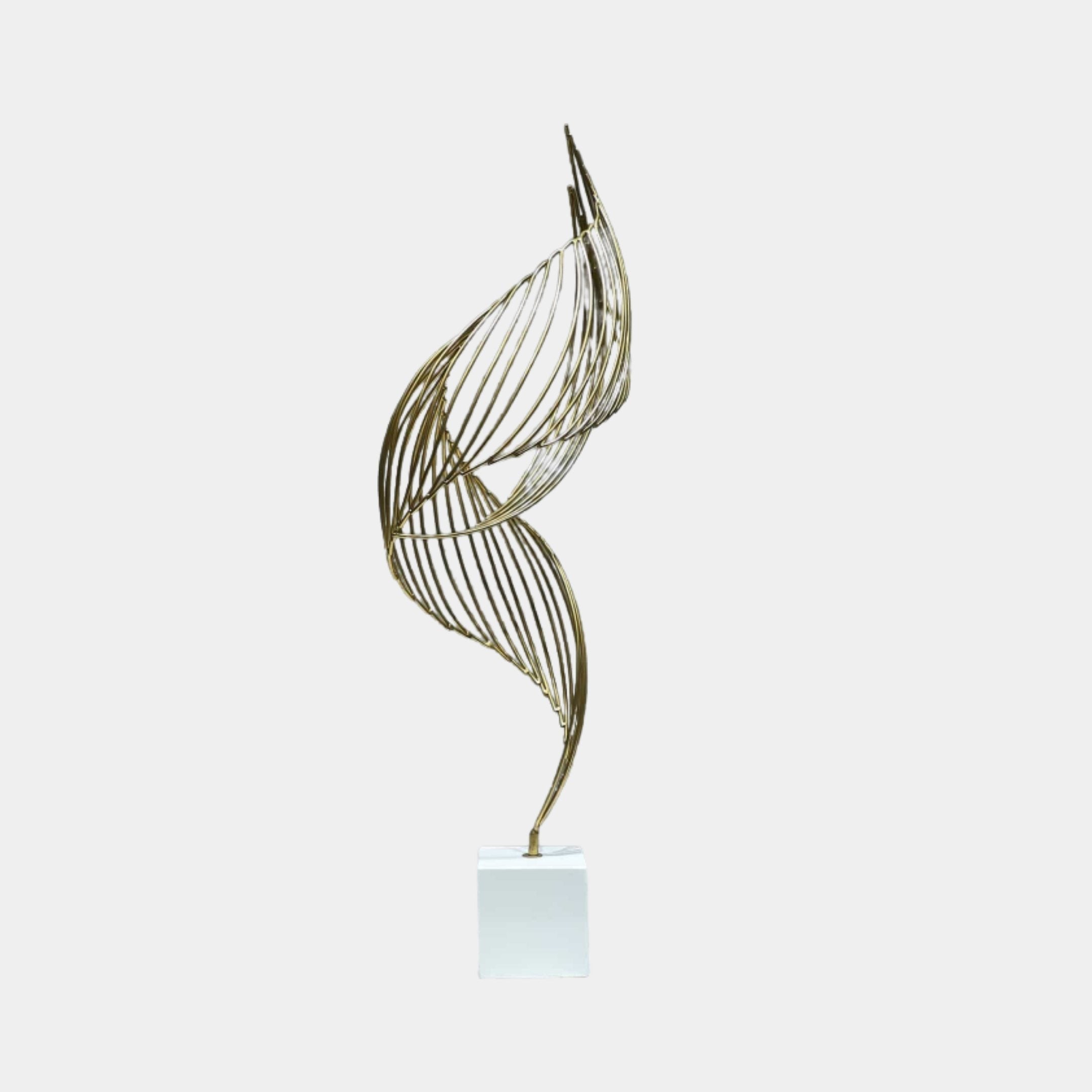 Gold Wire Leaf Form on Marble Base Sculpture - 82cm