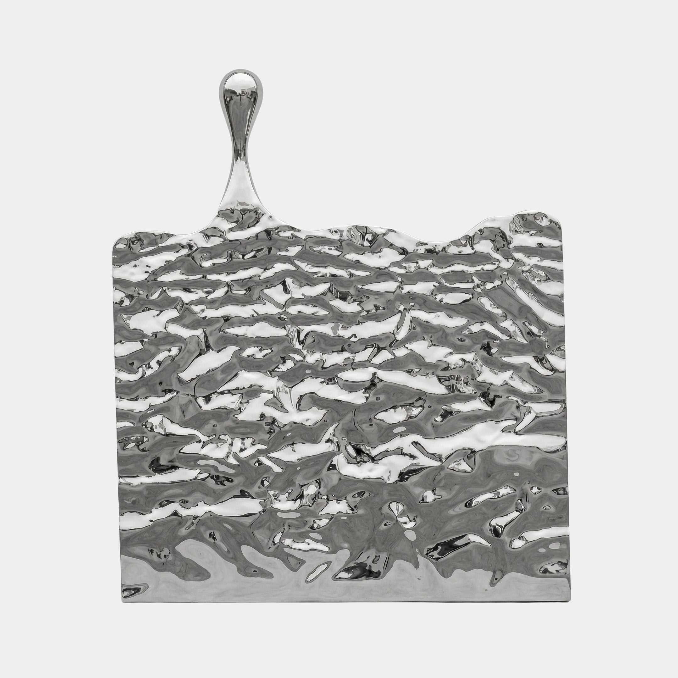 Silver Rippled Wave Panel Stainless Steel Sculpture - 190cm
