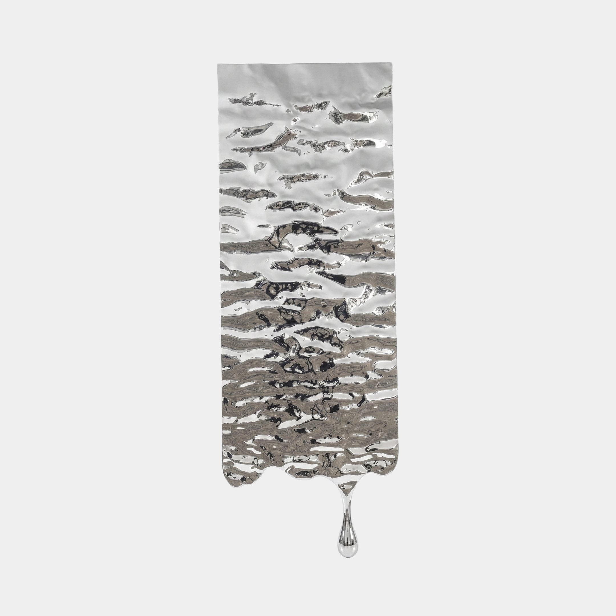 Silver Rippled Wave Panel Stainless Steel Sculpture - 185cm