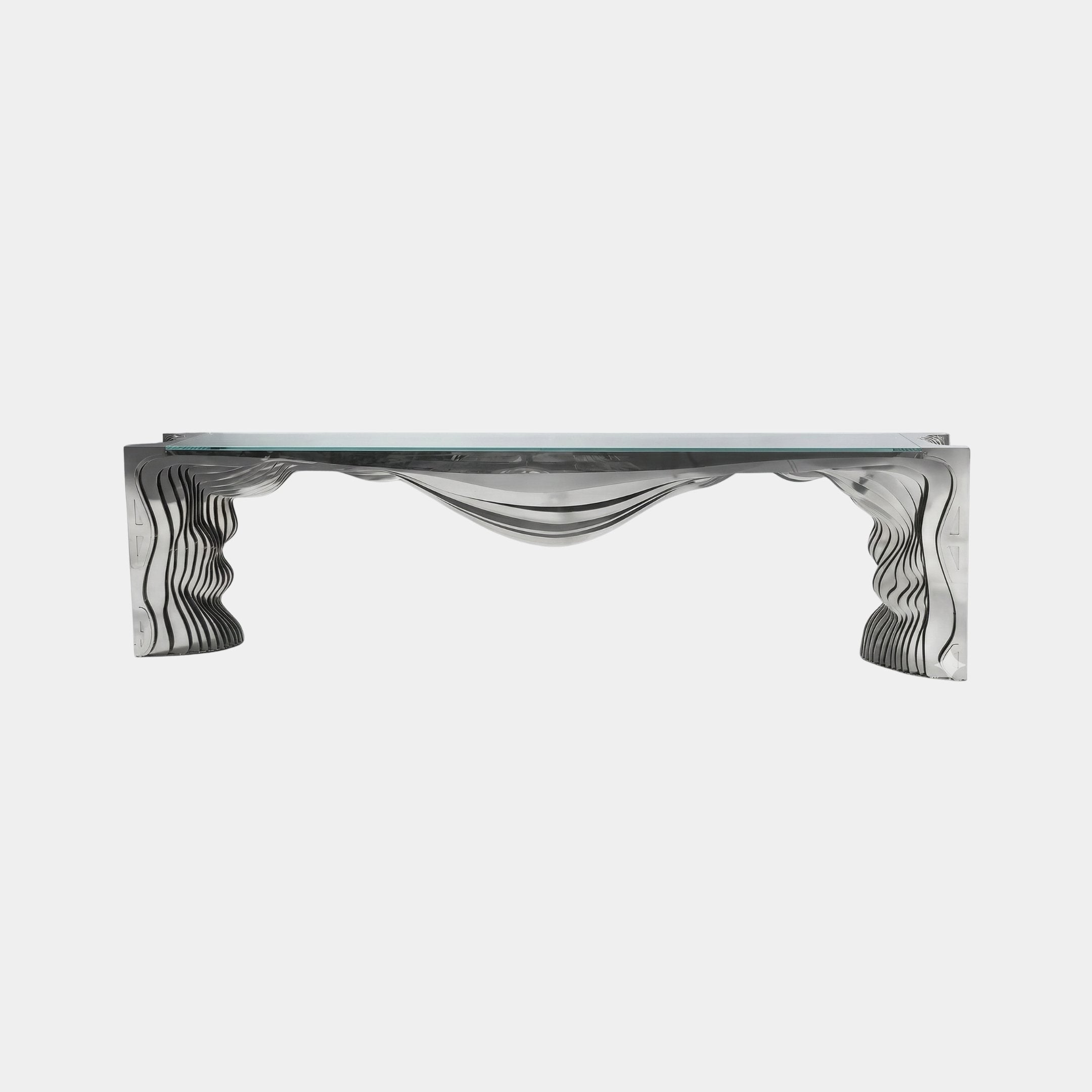 Silver Mirror-Polished Organic Bench Stainless Steel - 300cm